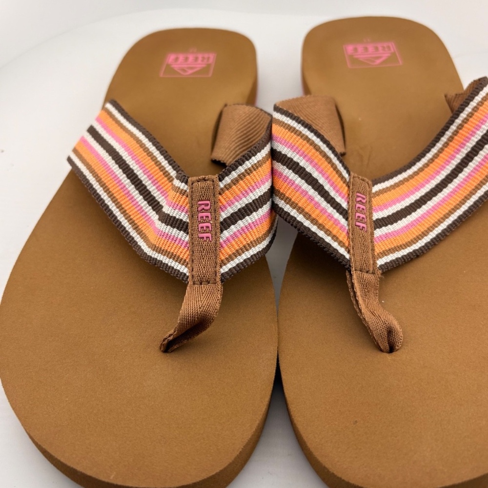 Reef Spring Woven Smoothie Stripe Brown & Pink Flip Flop Sandals Womens Sz 11